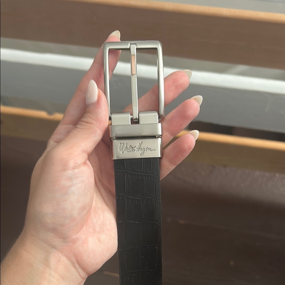 Walter Hagen Black and Silver Belt with Classic Buckle